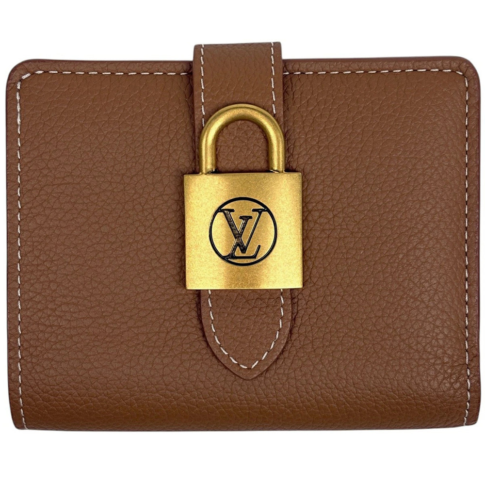Louis Vuitton Portefeuille Low Key Compact Padlock Bi fold Wallet Leather Cognac